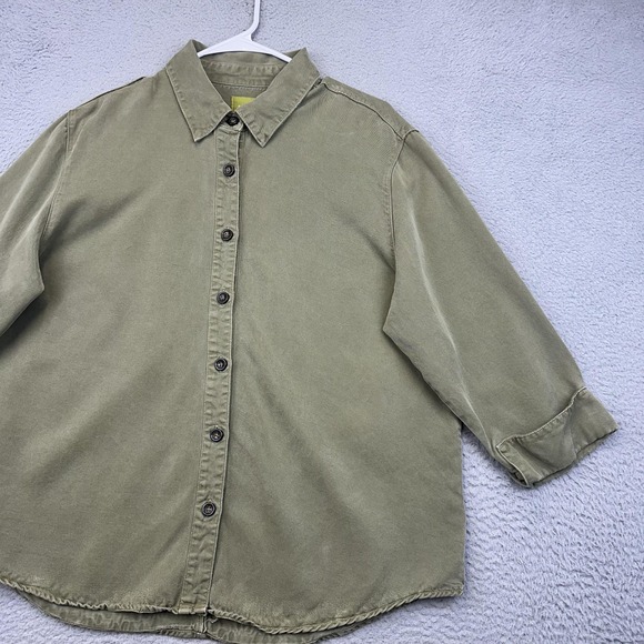 Pulp Shirt Womens XL Olive‎ Green Lyocell Tencel Button Front Boxy 3/4 Sleeve - Picture 5 of 14